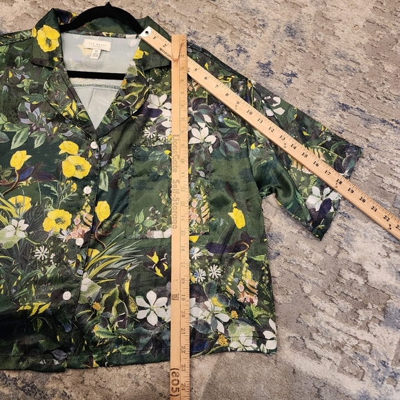 NWT Ted Baker Satin 2 Piece Pajama Set Boxy Green Botanical Birds Size XL - Picture 10 of 16